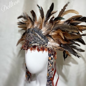 Tribal Brown  Feather Crown, Headpiece, Headband, Burning man, Unisex, Jungle, Shaman, Cosplay Size Medium