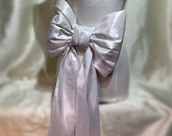 Large White Shiny Taffeta Bridal Bow Bridal Belt, Sash ON SALE ITEM