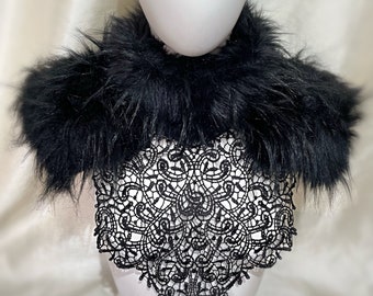 Black Faux Fur Shoulder Pads, Epaulets, Top, Burning Man, Festival, Performer , Cosplay, Costume.