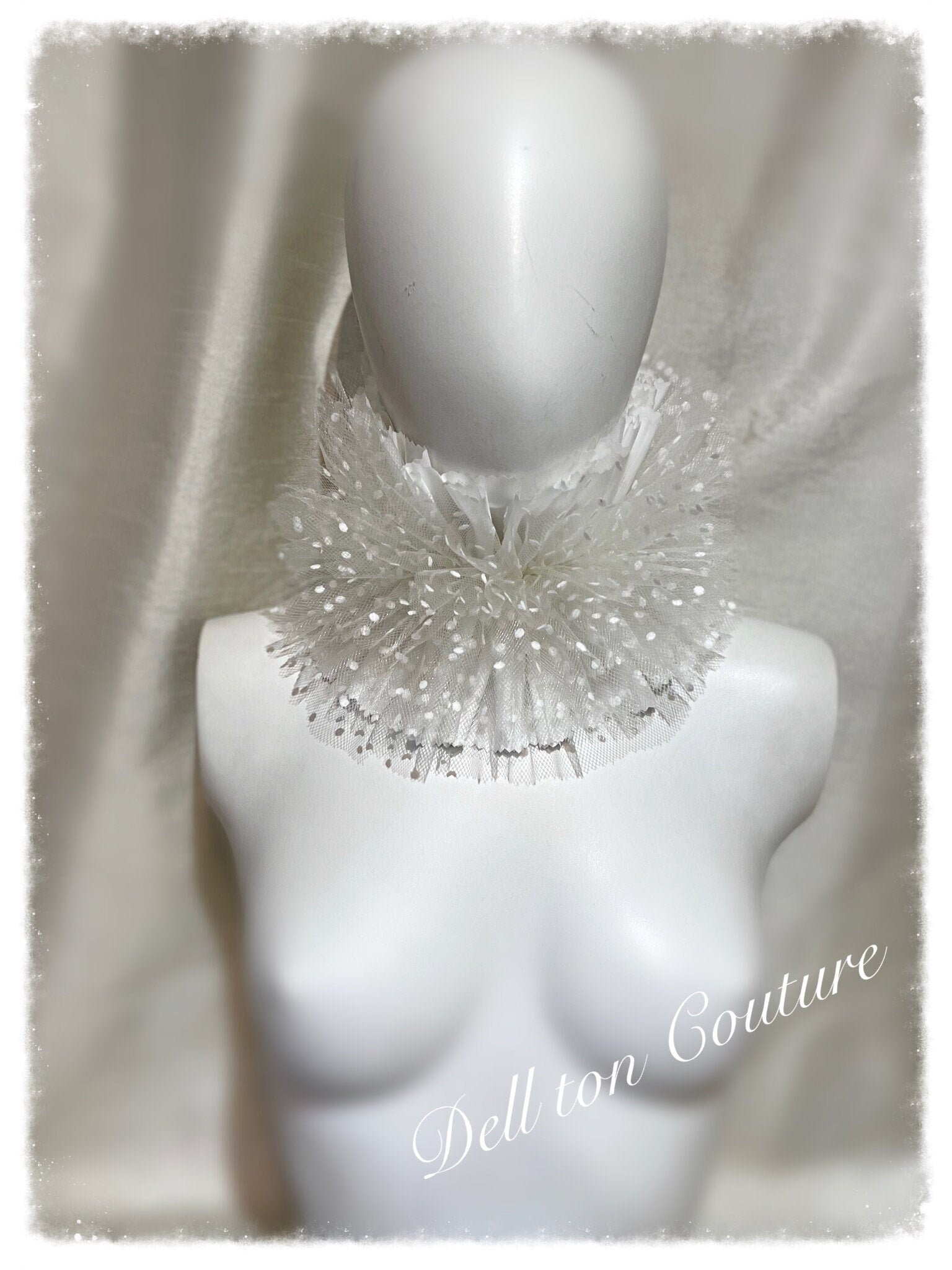 Ivory Tulle Collar Frilly Neck Jabot Cravat Pierrot Etsy