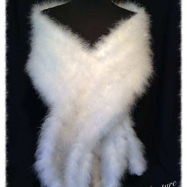 Garbo Medium Hollywood.White Marabou Feathers & stole with 10 Mink Style Tails As seen in Wedding Magazine