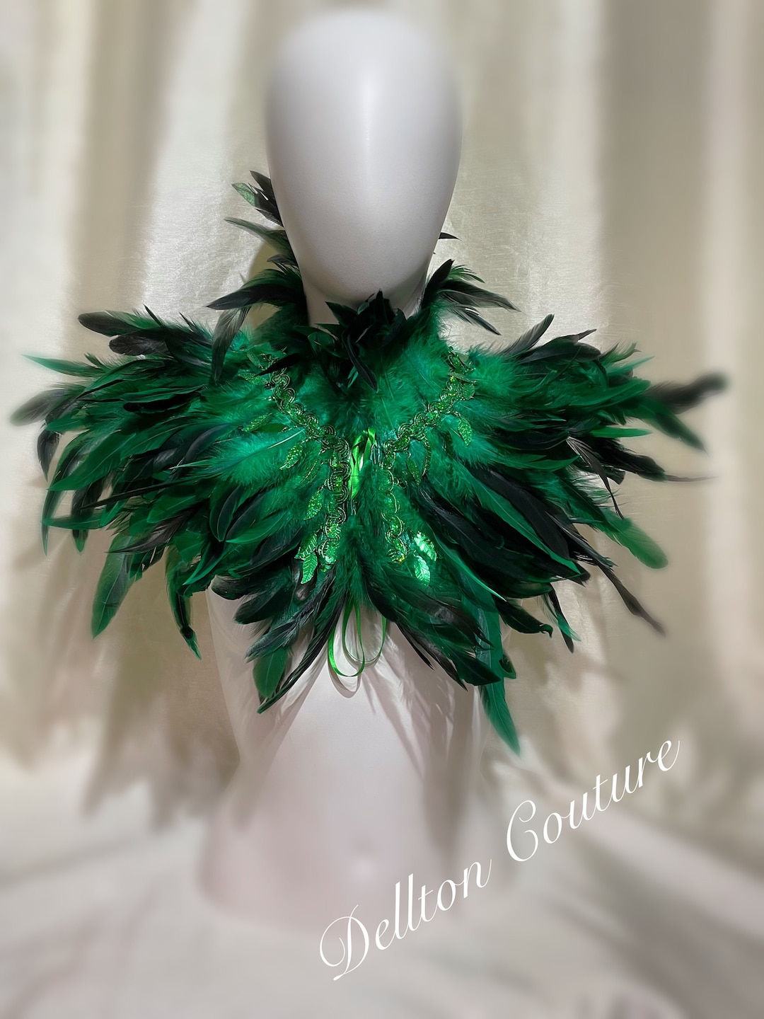 Green Feather High Neck Shoulder, Cape, Collar, Neckpiece, Cosplay