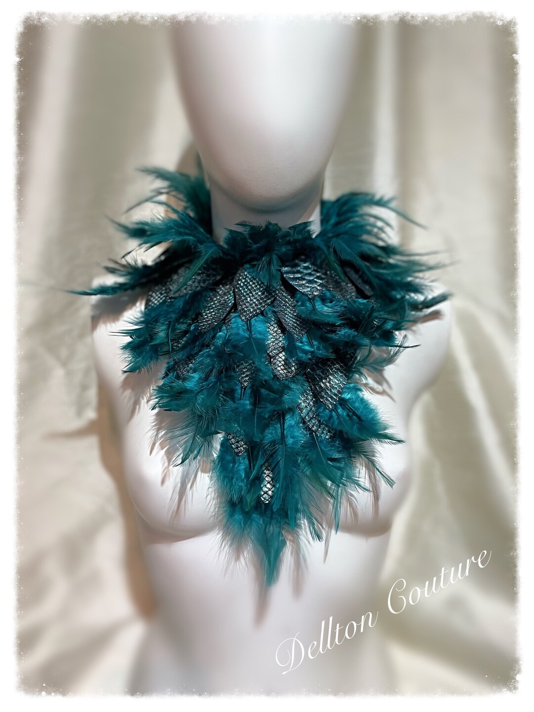 Dragon Collar Neckpiece Green Feather Costume, Cosplay, Festival, One