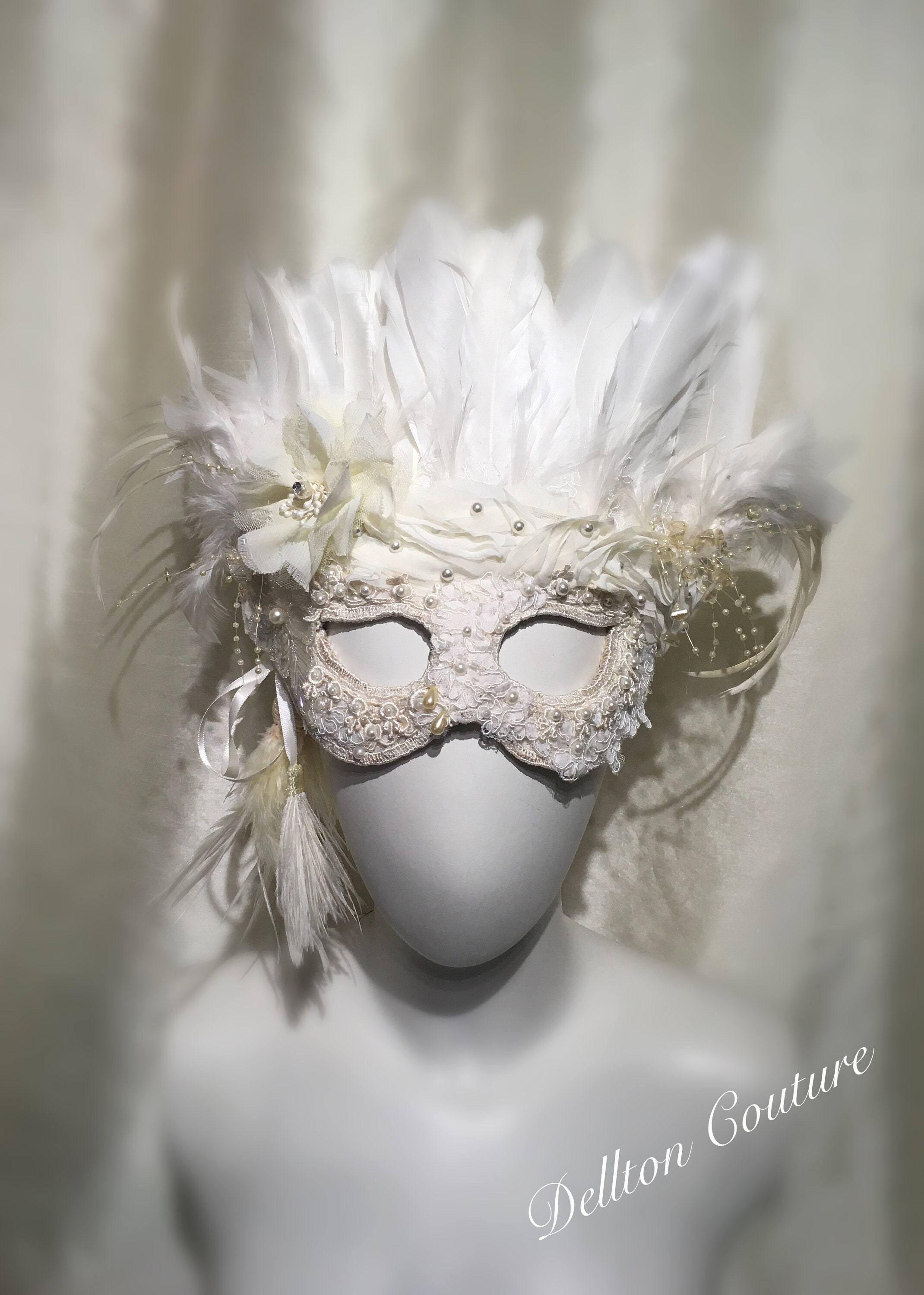 Ivory Feather Lace Masquerade Mask: Venetian Ball, Wedding Party