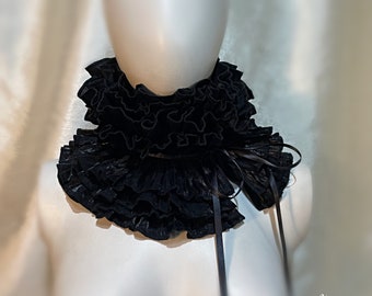 Black on Black Metallic Print Parisian Chic Limited edition Neck Frilly Neck, Jabot, Cravat, Victorian, Ruffle Neck.