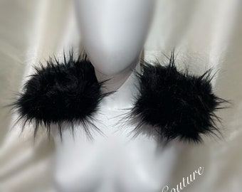 Epaulettes Black Monster Faux Fur pin on your clothing Burning Man, Festival,