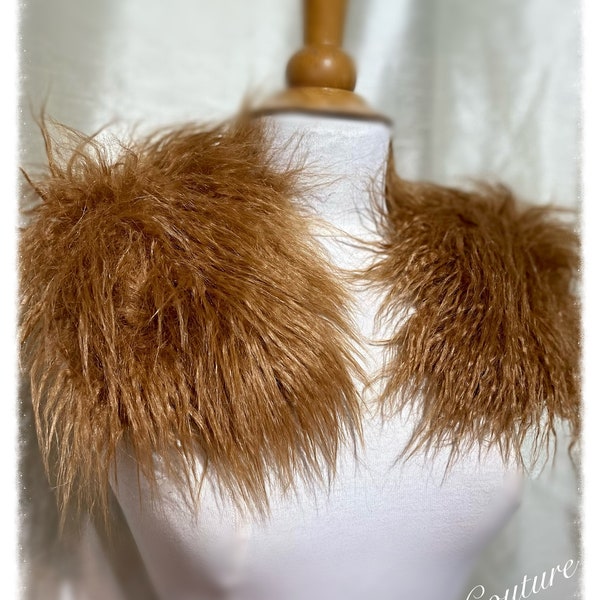 Epaulettes Brown Soft Monster Faux Fur pin on your clothing Burning Man, Festival,