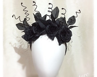 Black Rose Headdress, Whitby Goth, Halloween Headband, Day of the Dead, Frida Kahlo, Halloween Headpiece, Vampire