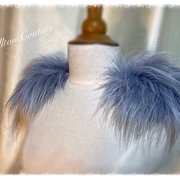 Epaulettes Grey Blue Soft Monster Faux Fur pin on your clothing Burning Man, Festival,