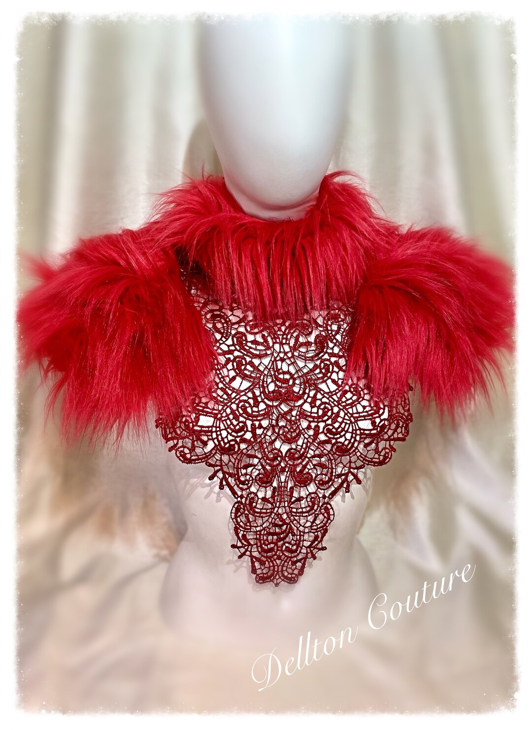 Red Faux Fur Shoulder Pads, Epaulets, Top, Burning Man, Festival