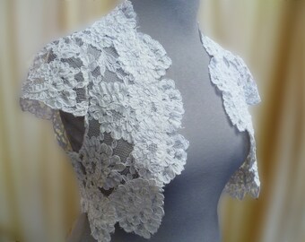 Romantic Vintage Look French White Corded Lace Bridal Jacket Size 38”- 40” inch Chest