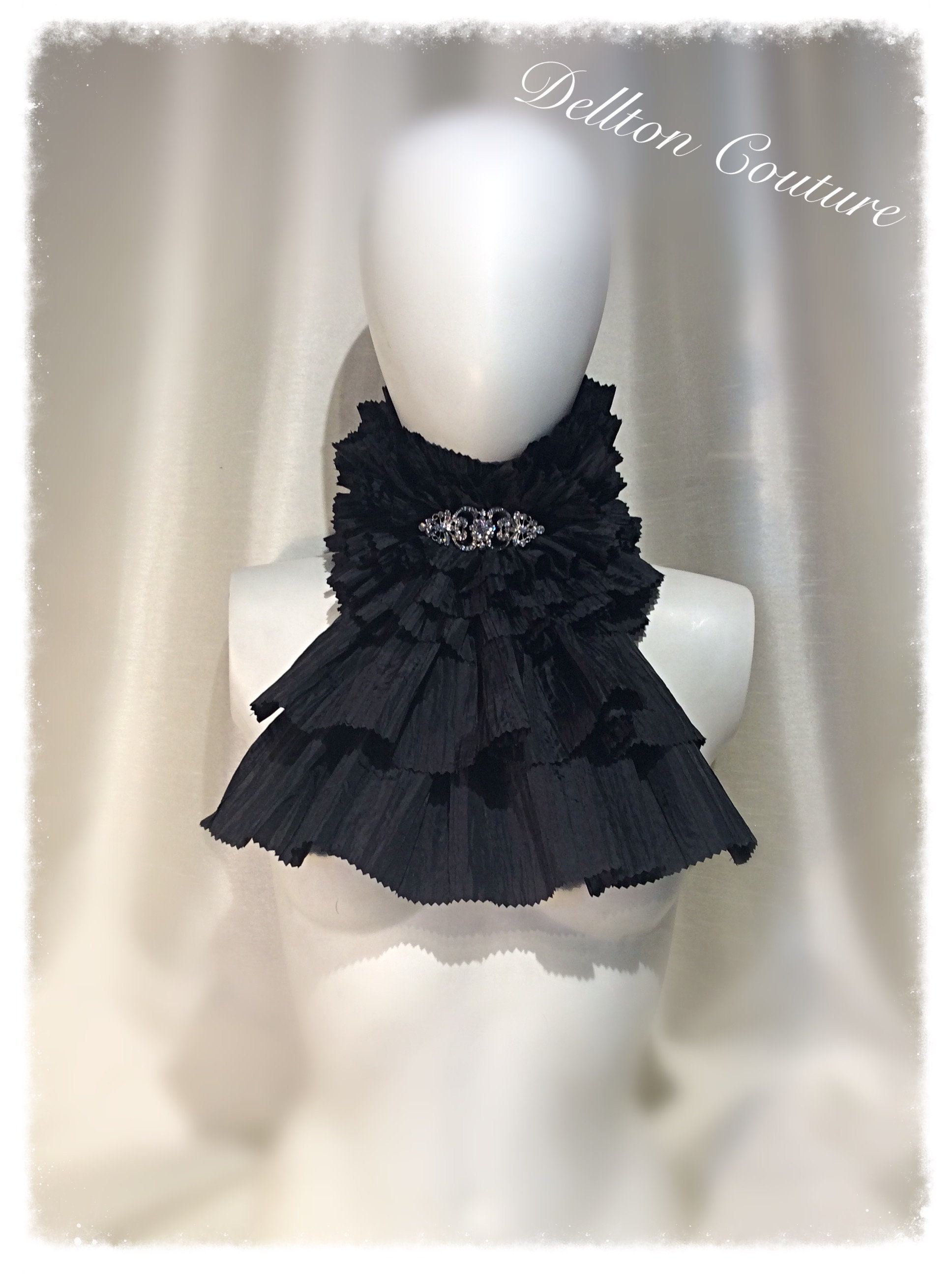 Black Taffeta Jabot Cravat Ruffle Frilly Collar Steampunk Etsy