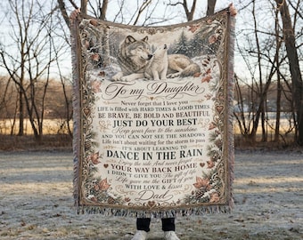 To My Daughter Wolf Dad Love Wolf Daughter Throw Blanket, Woven Cotton, Personalized Gift with Name