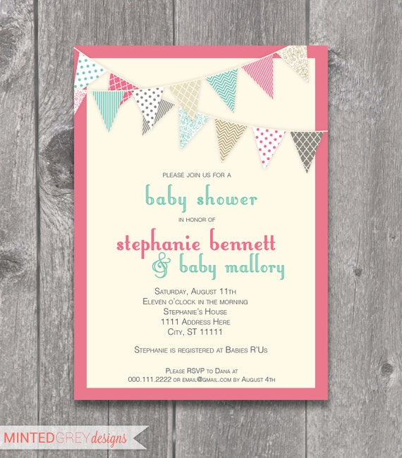 Items similar to Printable Pink & Turquoise Baby Shower Invitation on Etsy