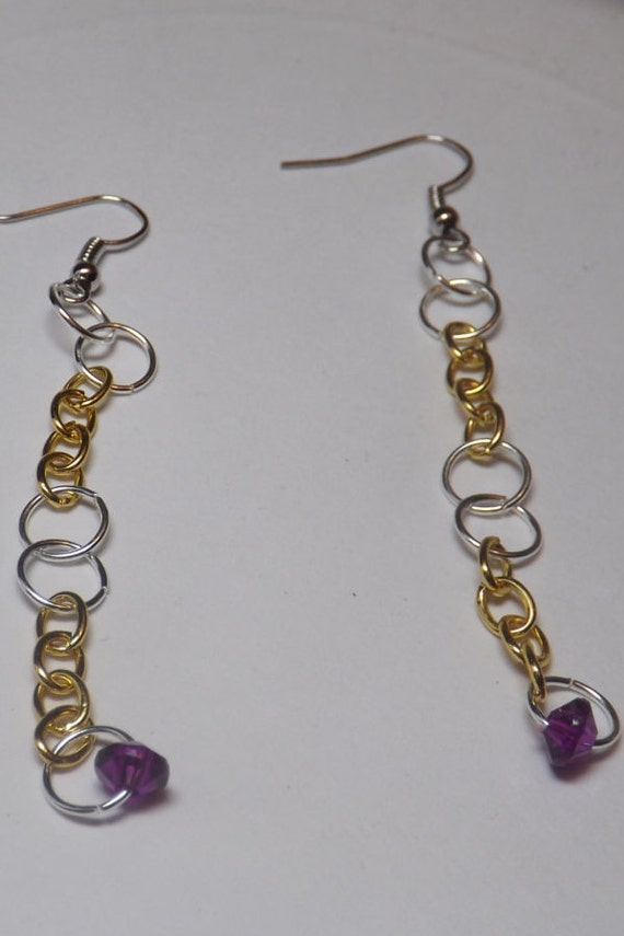 Purple mixed metal chain earring long chain earring purple | Etsy