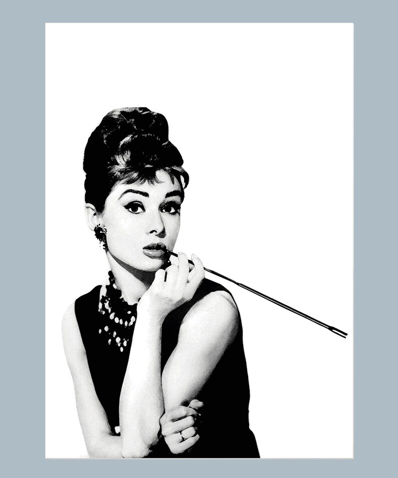 Audrey Hepburn Digital download Poster Print black and white Etsy