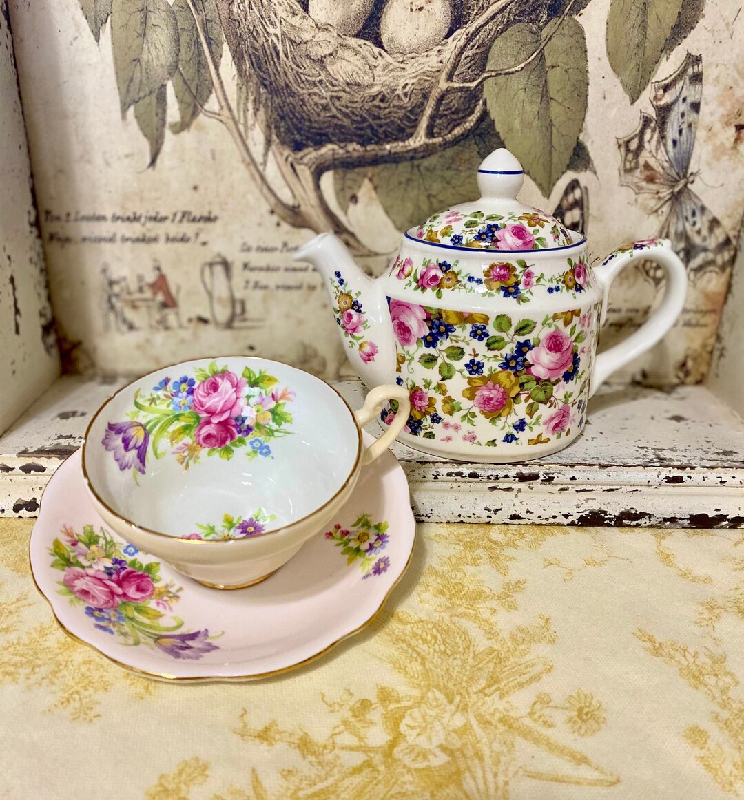 Vintage Sadler Olde Chintz Floral Teapot Personal Size & Vintage Foley
