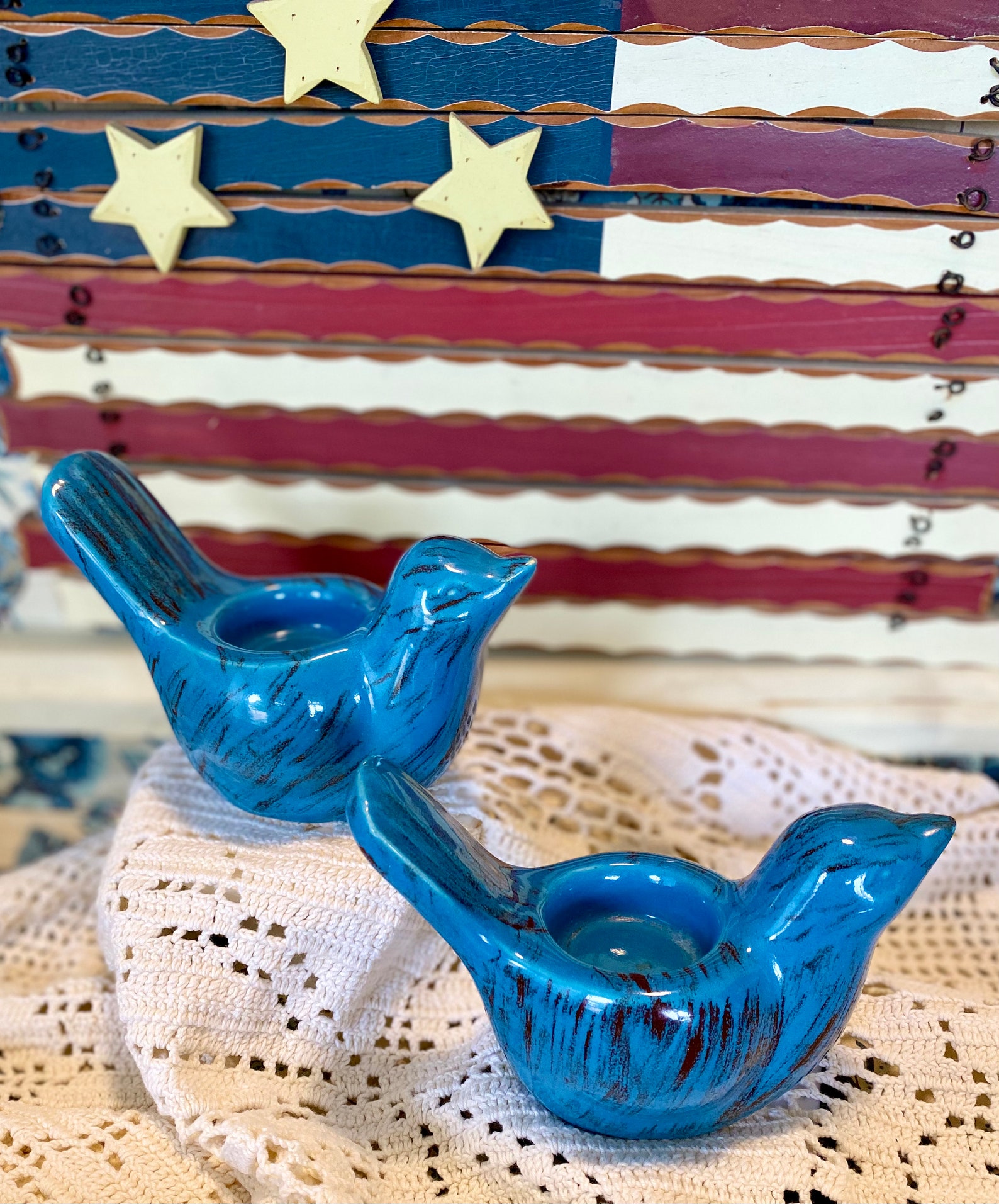 Set of 2 Blue Birds Ceramic Tea Light HoldersTea Light Etsy