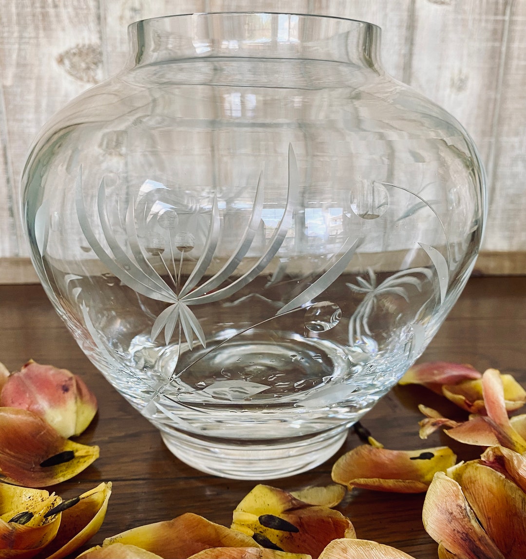 Lenox Crystal Vase With Etched Floral Design Etsy