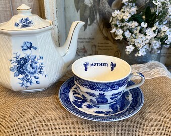 Vintage Blue Willow Mother Tea Cup Set - Cup and Saucer