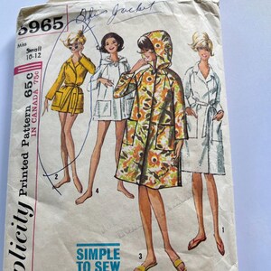 May include: A Simplicity 5965 sewing pattern envelope for a miss small size 10-12 jacket. The front features illustrations of four variations of a jacket, including one with a floral print and hood, and the text Simple to Sew and 65c.