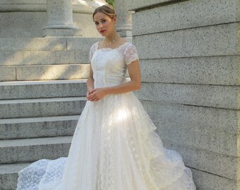 Jaw Dropping 1950s New Look Wedding Gown Dress with Acres of Tulle - Harzfeld's