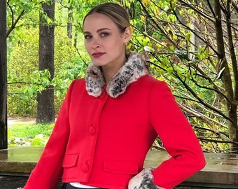 1960s Ben Zuckerman Red Jacket with Fur Collar and Cuffs