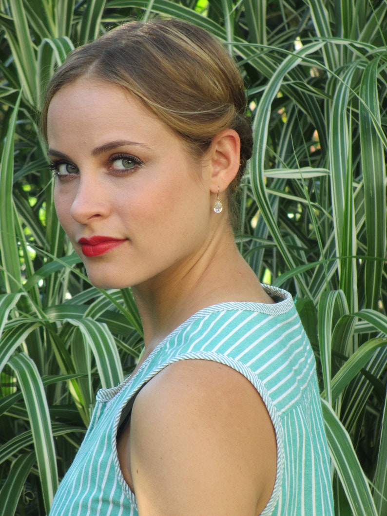 1990s Sleeveless green striped blouse Susan Bristol