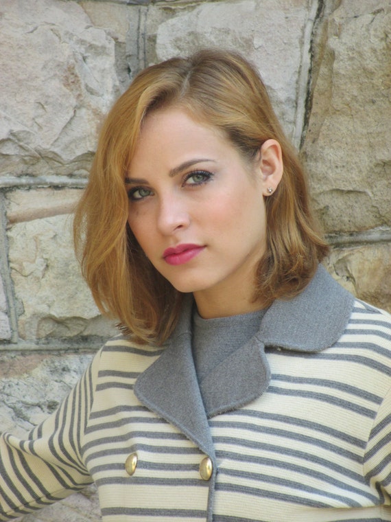 1960s Italian Wool Knit Grey & Cream Suit - Dress