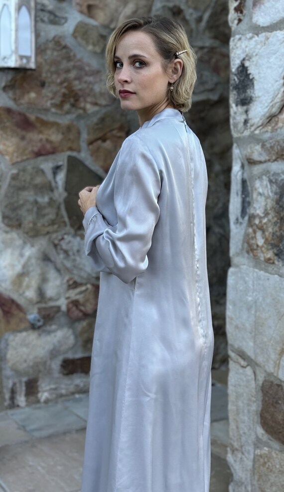 1960s Adele Simpson Silver Silk Long Sleeved Cock… - image 7