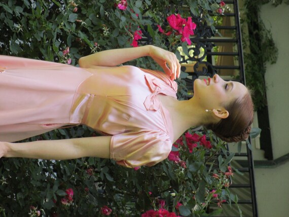 1940s Pink Liquid Silk Satin Evening Dress