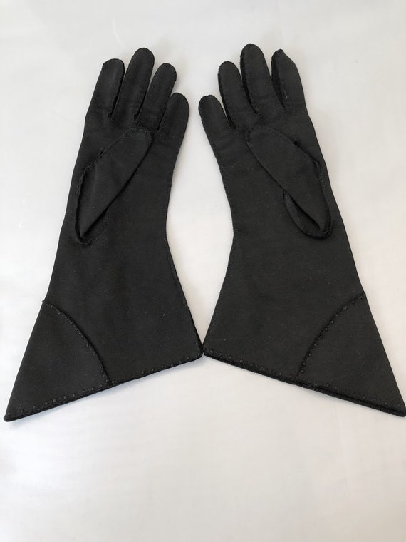 Vintage Black Gloves - Embroidered with Rhineston… - image 4