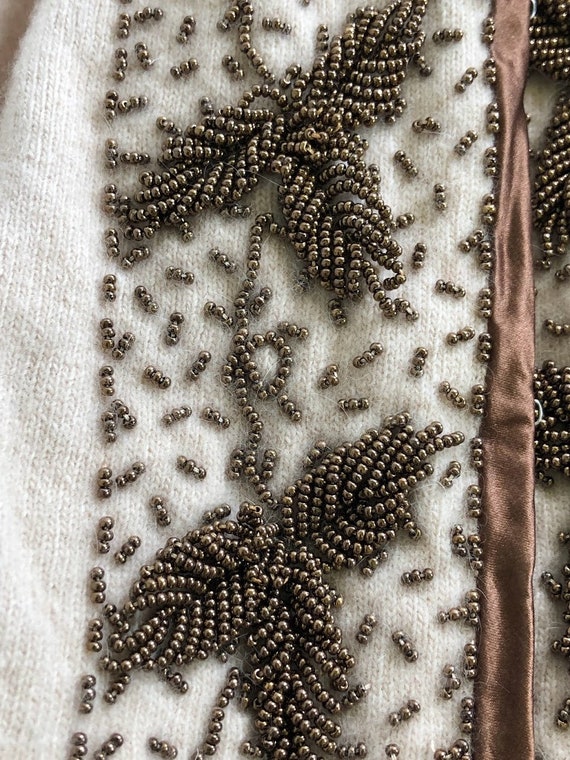 1950s 1960s Hand Beaded Beige Cashmere Angora Car… - image 5