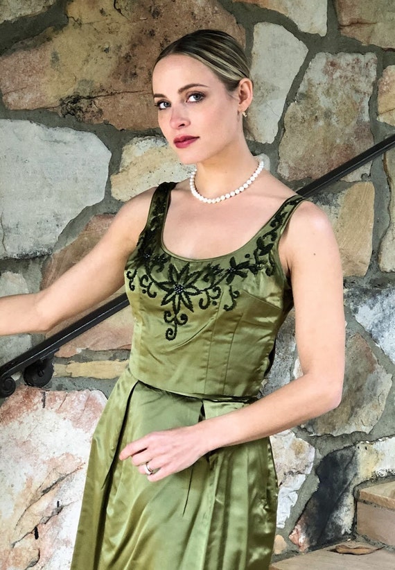 1950s 1960s Hand Beaded Olive Green Silk Cocktail Dress Skirt & Top Set -  Made in Hong Kong - Etsy