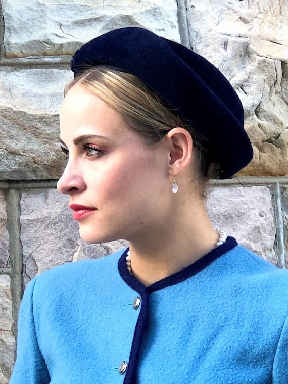 1950s 1960s Valerie Modes Navy Hat