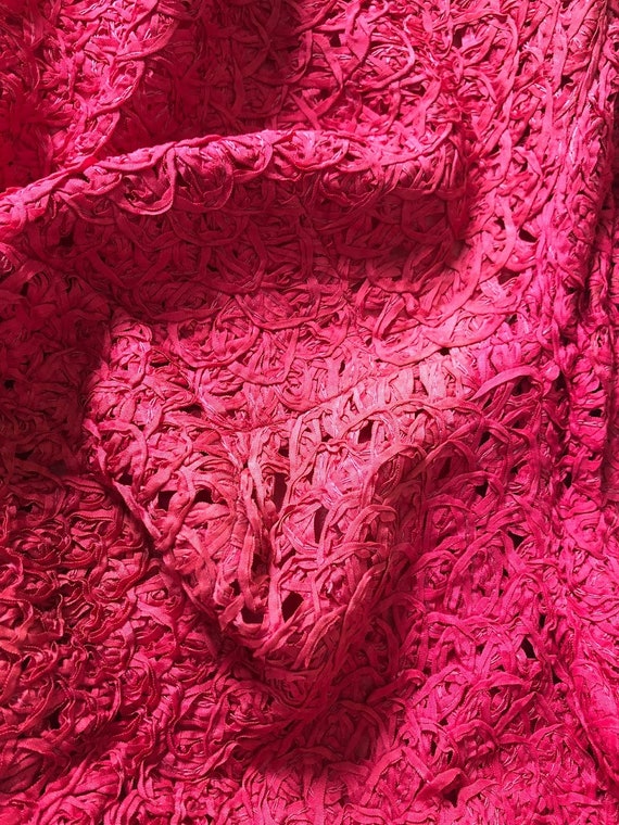 1960s Fuchsia Hot Pink Ribbon Passementerie Knit … - image 8