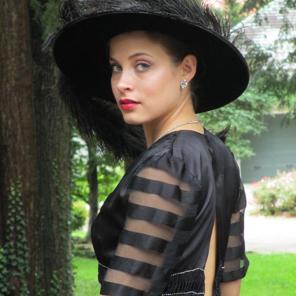 Titanic Era Style Mila Schon 1910s Inspired Black Silk Dress with Rhinestones