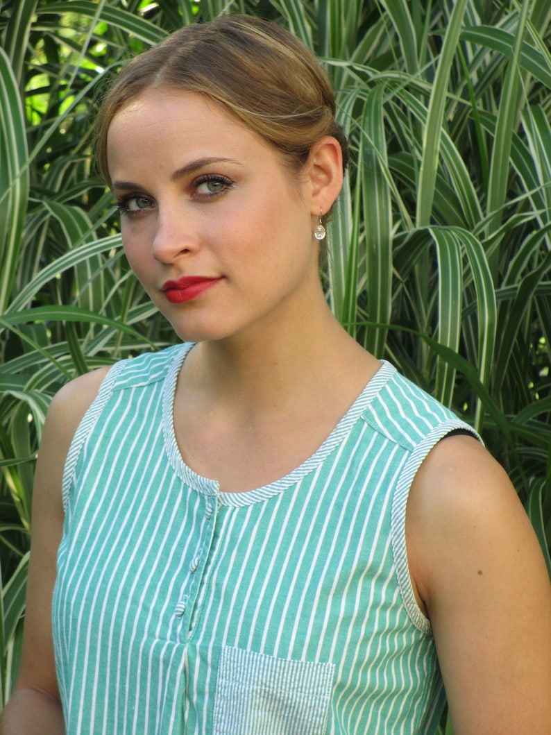 1990s Sleeveless green striped blouse Susan Bristol