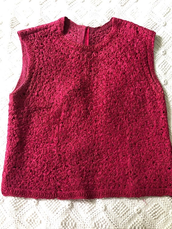 1960s Fuchsia Hot Pink Ribbon Passementerie Knit … - image 6