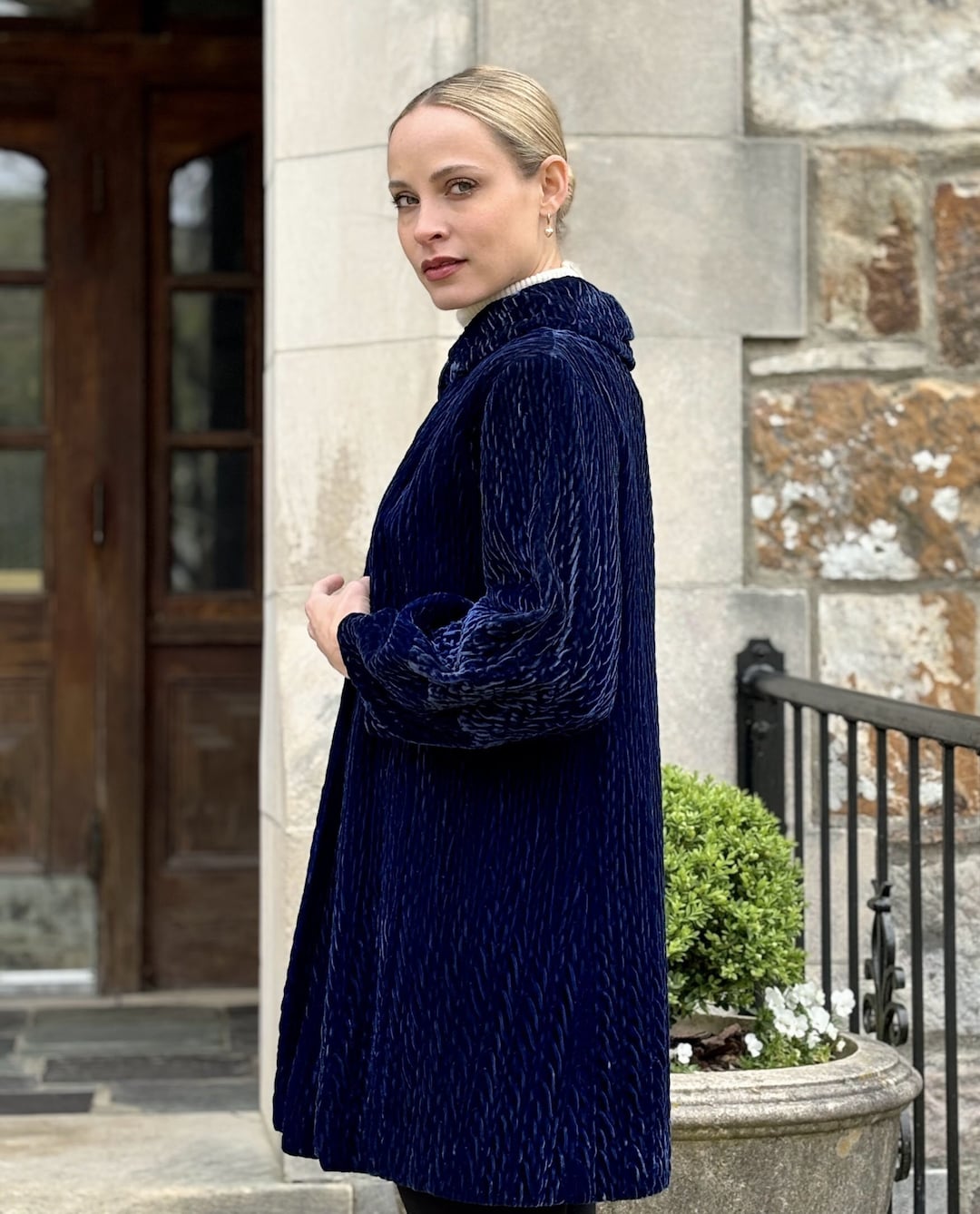  melton velvet ribbon coat　ネイビー Royal melton velvet ribbon coat ネイビー