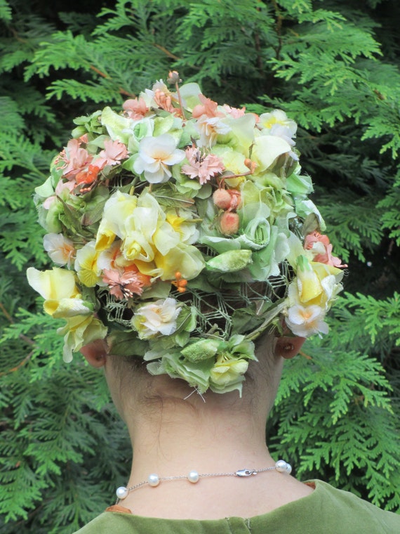 Summer Goddess Floral Flower Child Hat - Green wi… - image 5