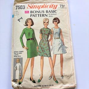 Vintage 1960s Simplicity Sewing Pattern 7503 - Shift Dress - Bust 35