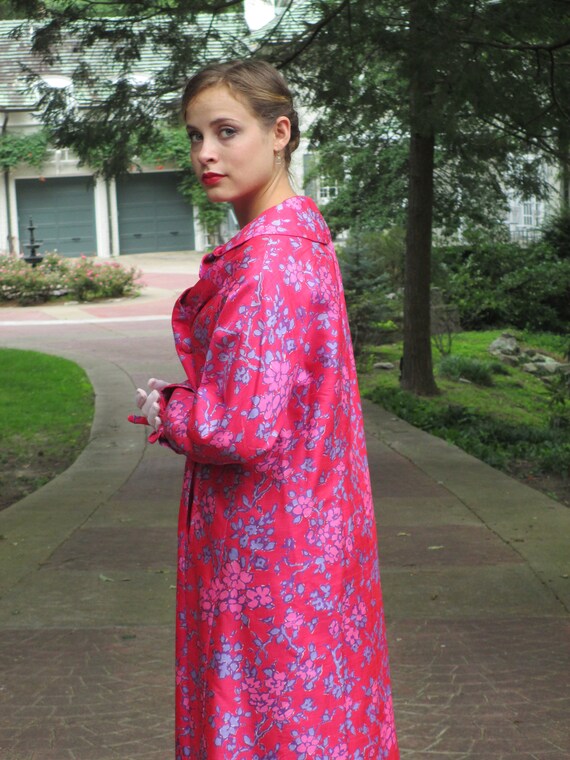1950s Hot Pink Floral Silk Lawrence of London Rain