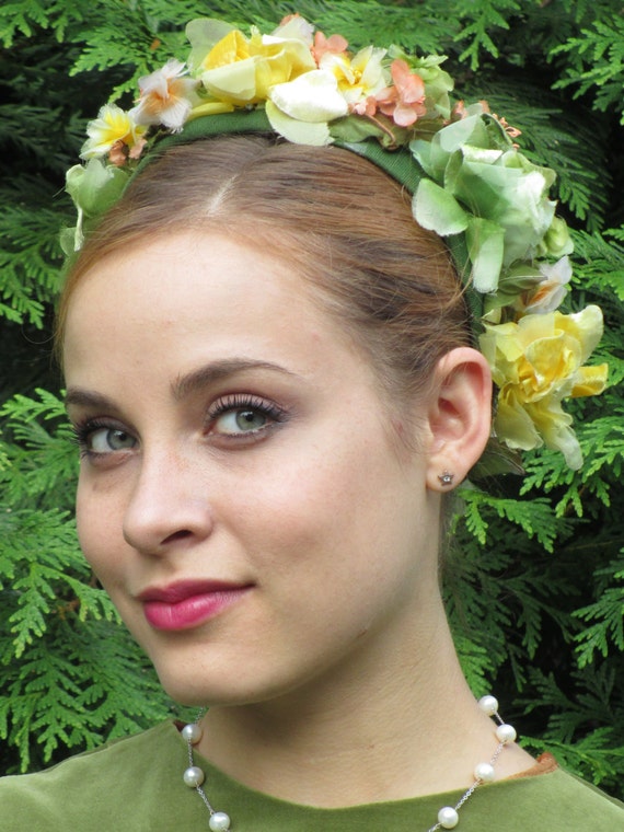 Summer Goddess Floral Flower Child Hat - Green wi… - image 2