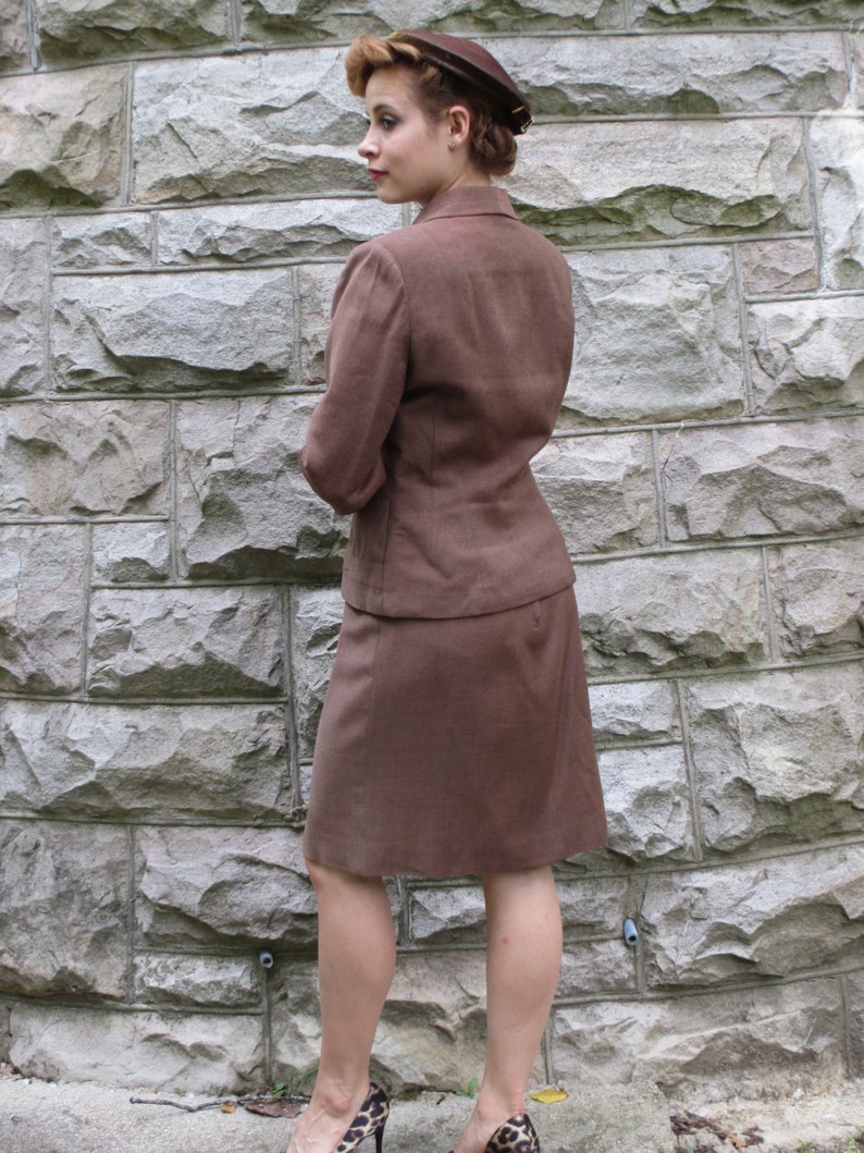 1940s WWII Era Brown Wool Suit with Most Excellent Detailing