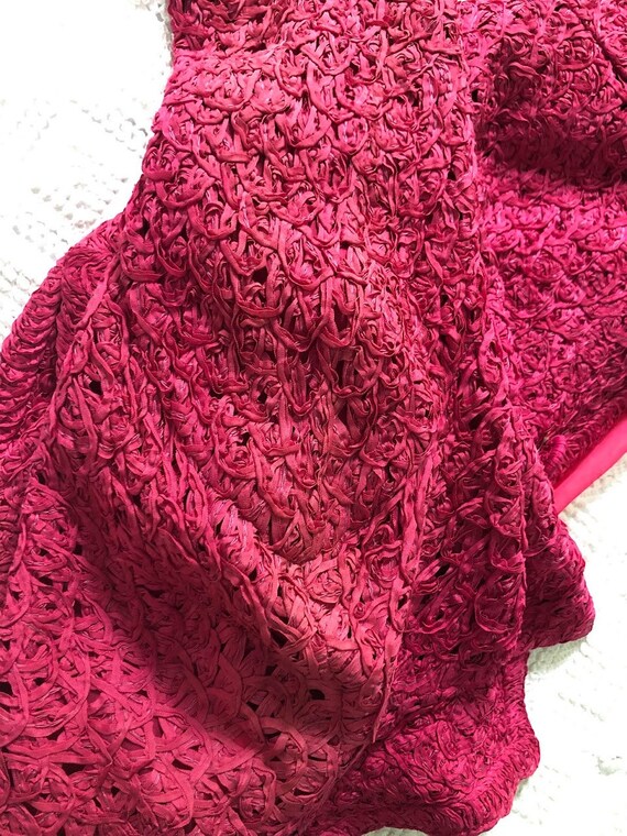 1960s Fuchsia Hot Pink Ribbon Passementerie Knit … - image 9