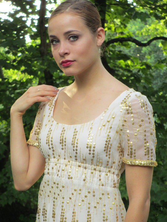 1960s Tina Leser Evening Dress Gown, Embroidered w