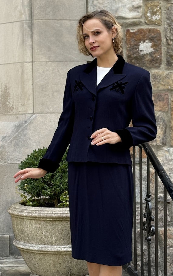 1990s Does 1940s Zelda Navy Suit - Skirt & Jacket - Etsy