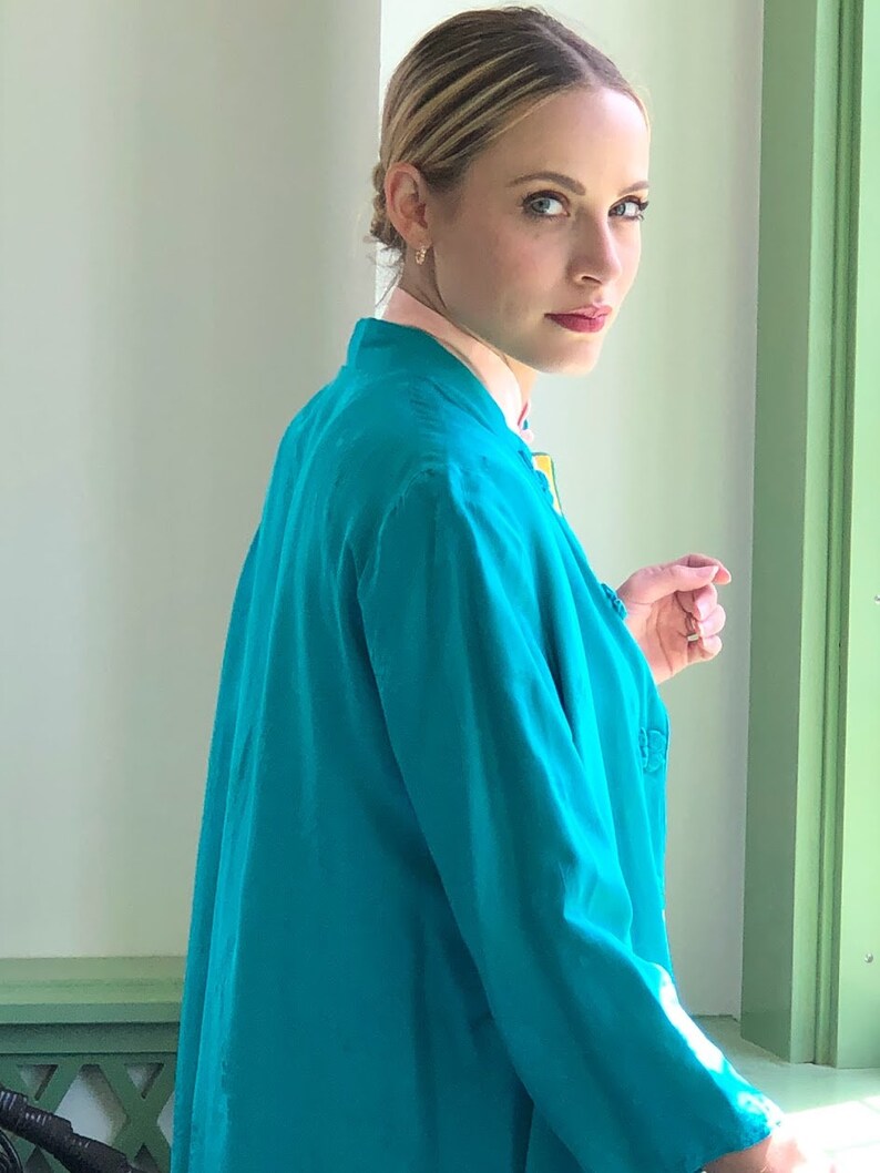 1960s Dynasty of Hong Kong Vibrant Aqua Teal Silk Robe Etsy Hong Kong