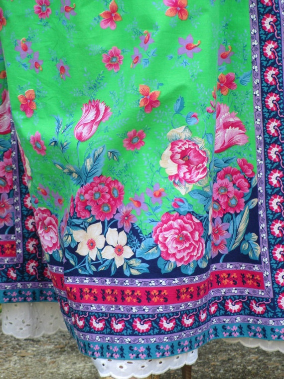 1960s Tina Leser Green Floral Maxi Skirt with Peon